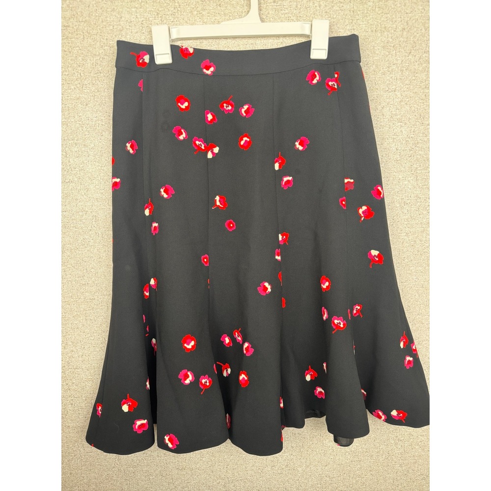 Kate Spade Skirt The Rules Black Pink Floral Ruffle Flared Midi Skirt Women's 12